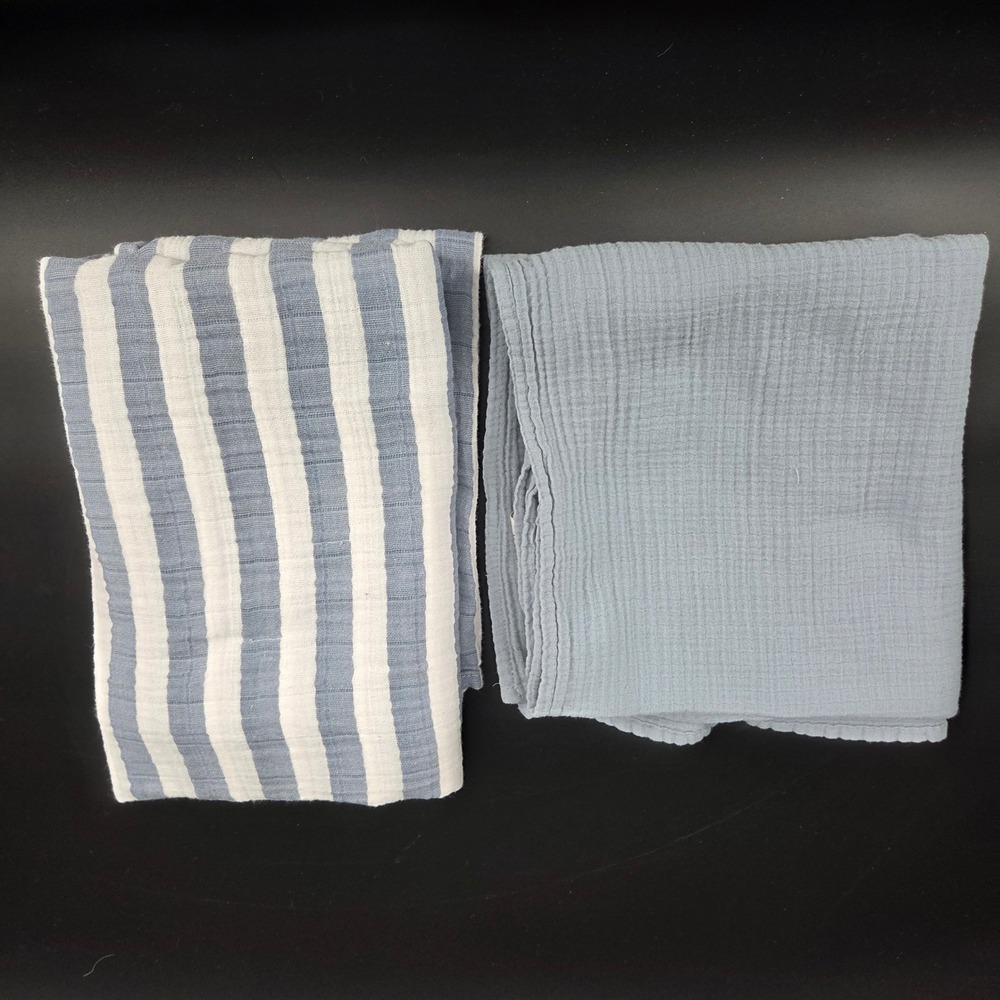 aden + anais Muslin Swaddle Blankets Set Blue White Stripe Solid Lot